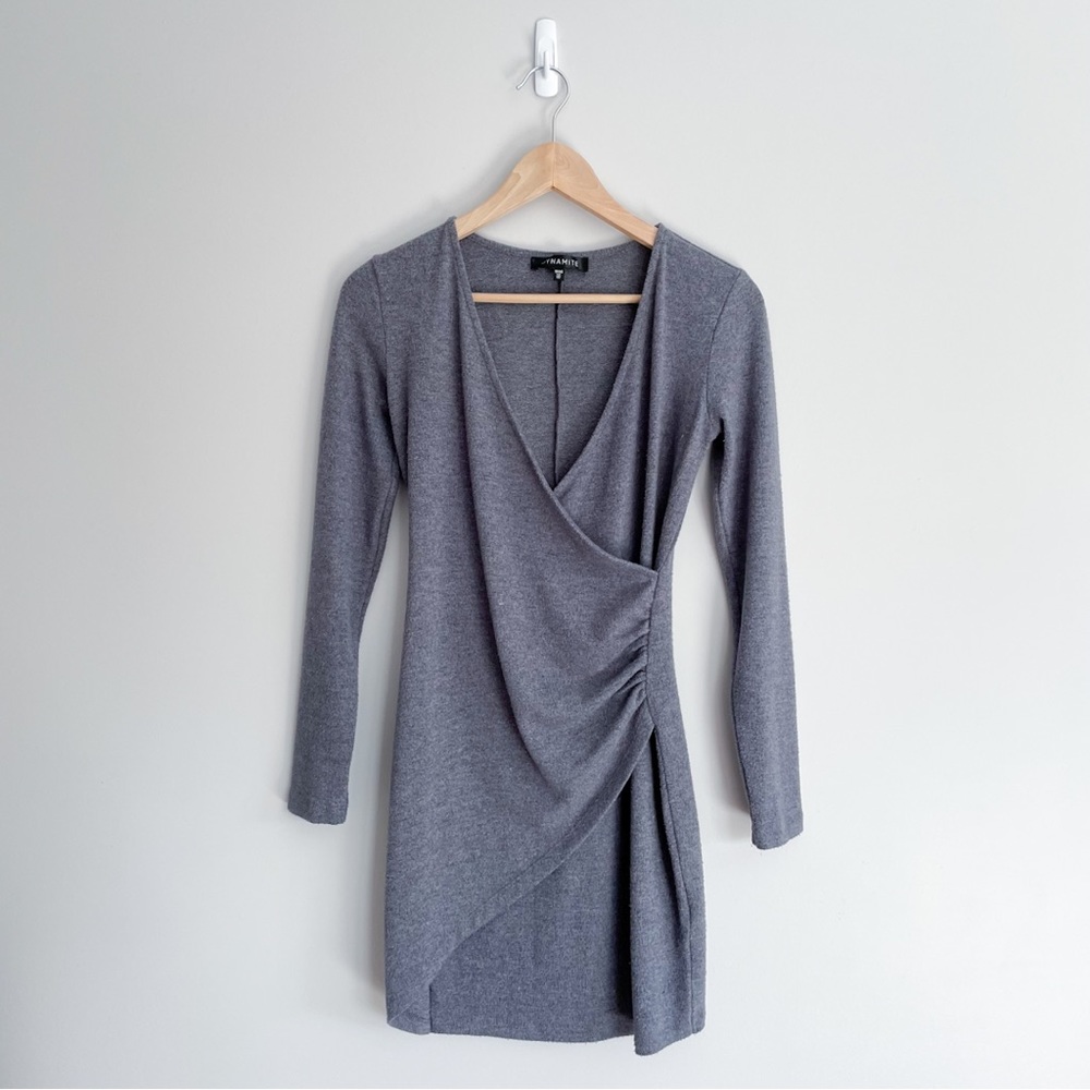 Dynamite | grey wrap plunge dress, XS